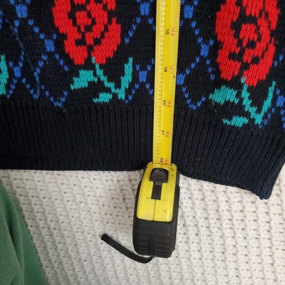 Vintage 80s rainbow ridge rose flower pattern sweater euc - Picture 5 of 6